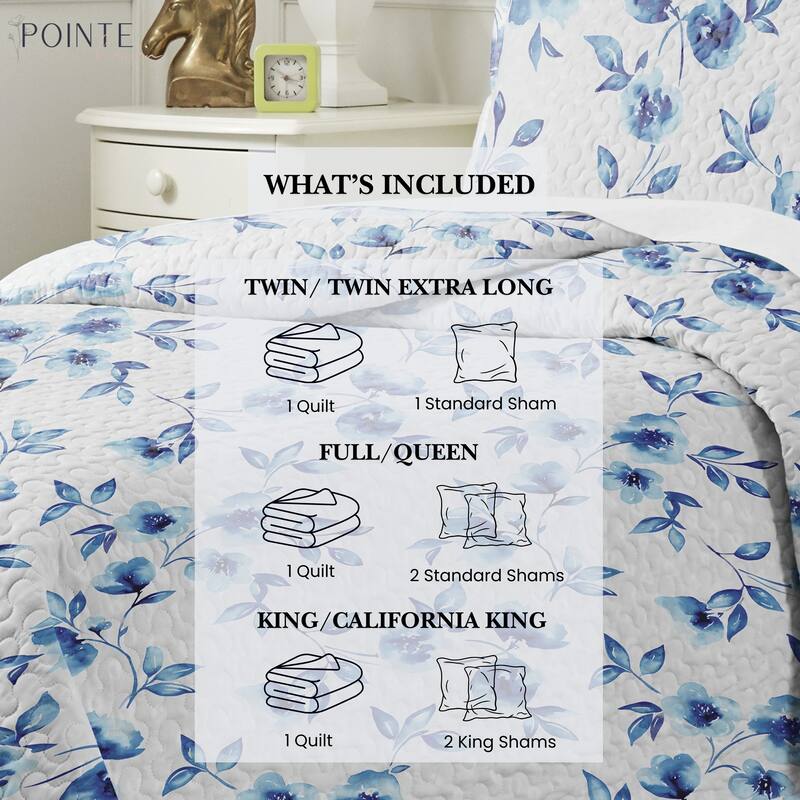 Pointehaven Percale Cotton Oversized Printed Scroll Design Quilt Set