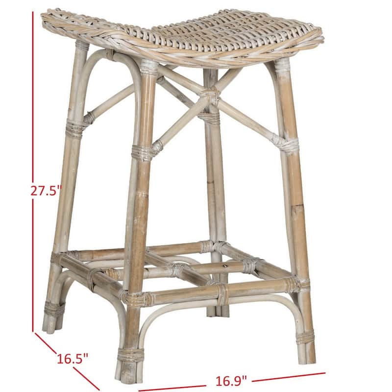 SAFAVIEH Baudilia White Washed Rattan 27.6-inch Stool - 16.9" x 16.5" x 27.5" - 17Wx17Dx28H