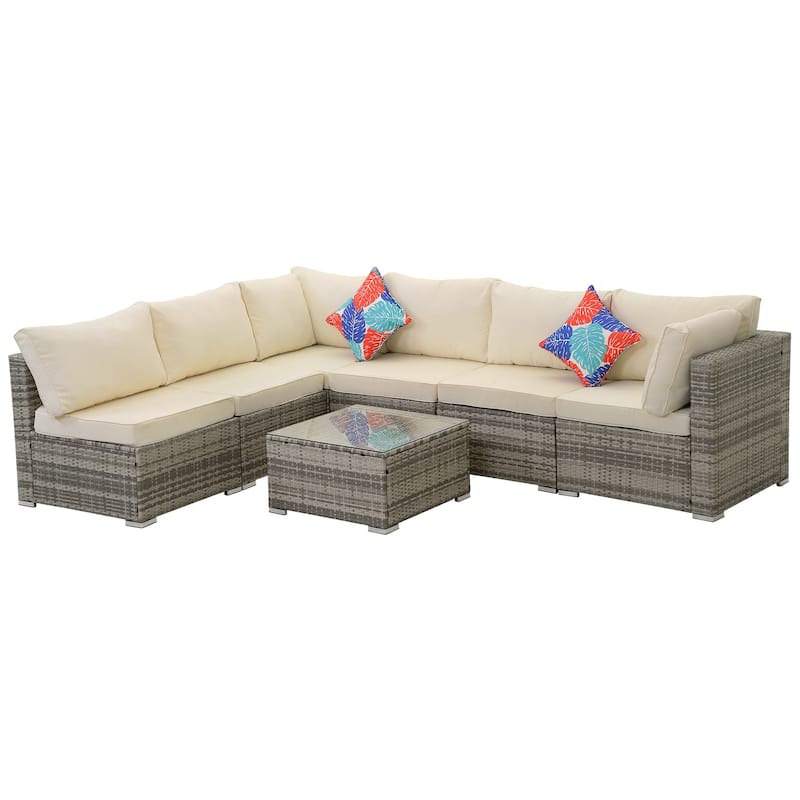 7 Pieces Outdoor Conversation Sets Patio Sectional Furniture Set--Clearance