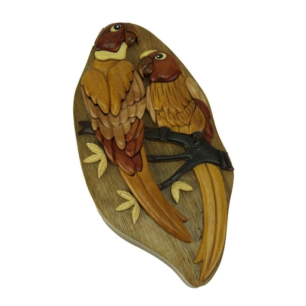 Hand Crafted Wood Tropical Parrot Puzzle Trinket Box - 2.5 X 7 X 3.75 inches