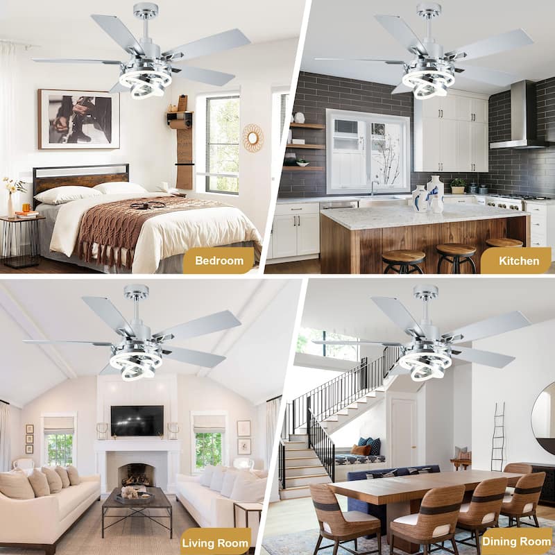 Cusp Barn 52"/72" Modern Large Dimmable LED Ceiling Fan with Lights and Remote, Reversible 8-Blade DC Motor DIY Shape Chandelier