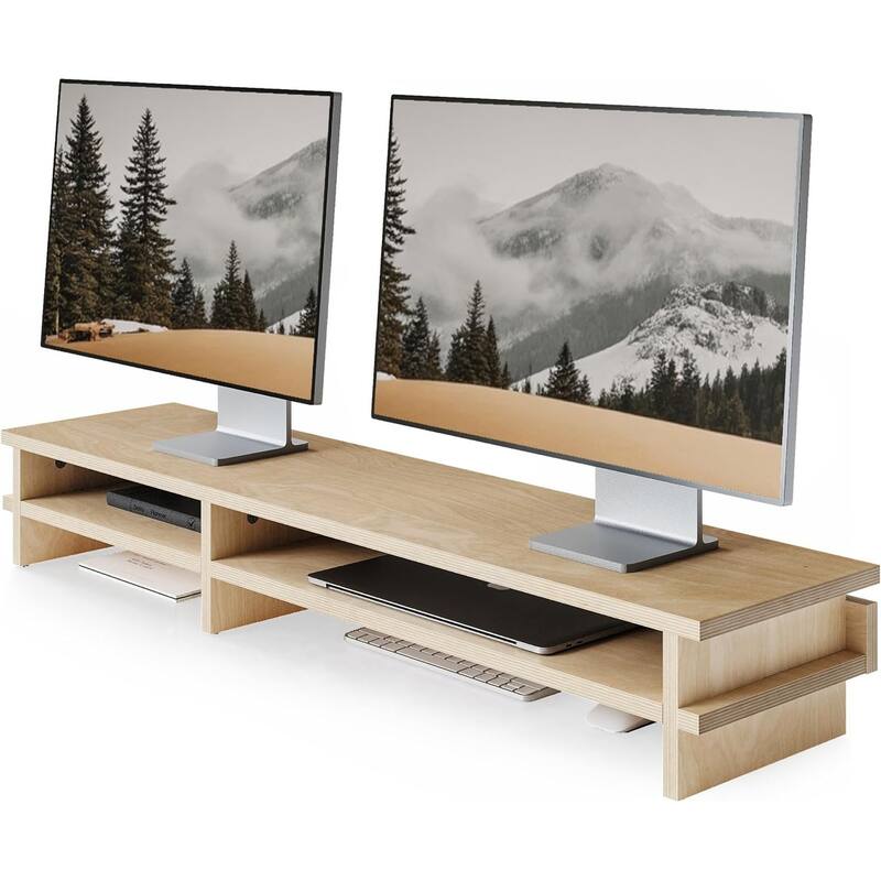 Fenge Dual Monitor Stand, 42.5inch Monitor Riser with Acrylic Drawer - Orange