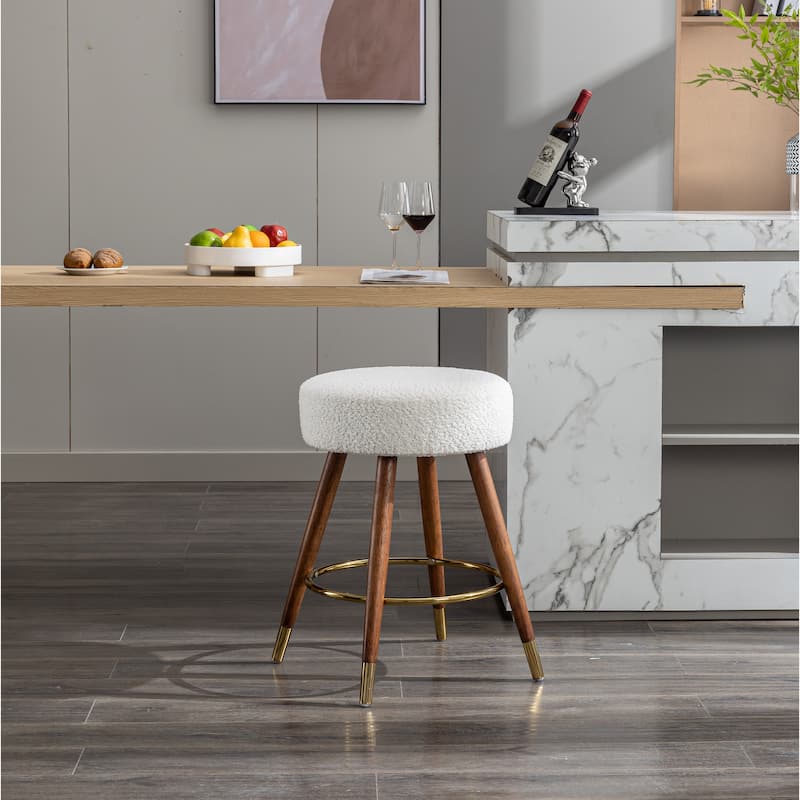 White Modern 23.88" Upholstered Swivel Stool with Solid Wood Frame and Round Metal Footrest