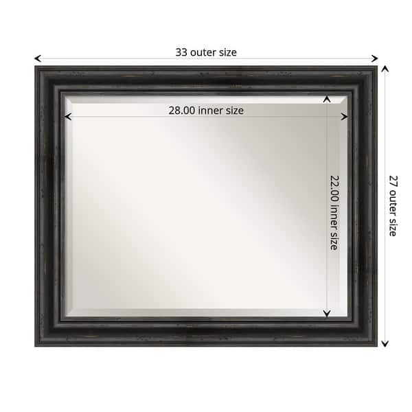 dimension image slide 4 of 5, Beveled Wood Bathroom Wall Mirror - Rustic Pine Black Frame