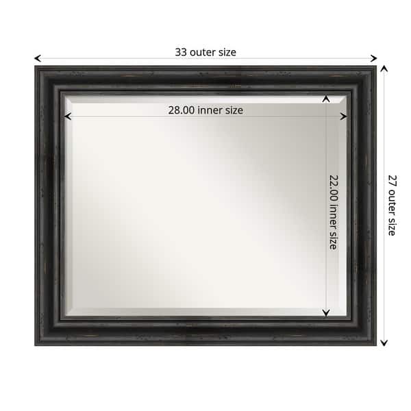 dimension image slide 2 of 5, Beveled Wood Wall Mirror - Rustic Pine Black Frame