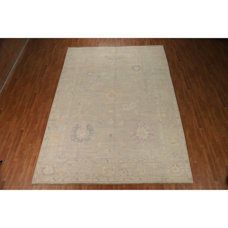 Hand Knotted Oriental 100% Wool Carpet Transitional All-Over Beige & Ivories Oushak Area Rug - 12' 4'' X 9' 0''