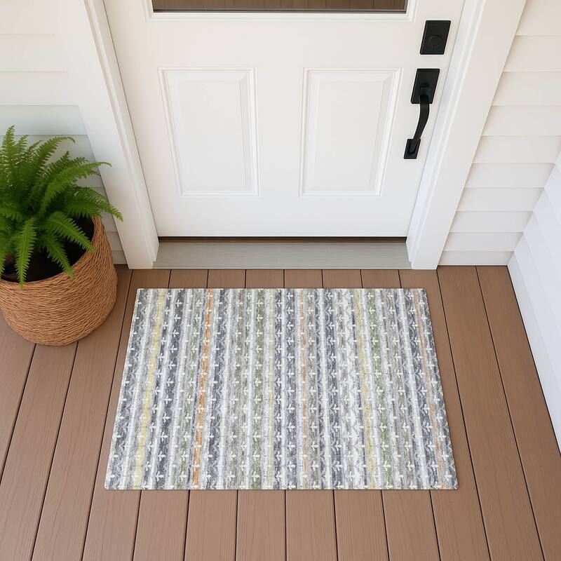 Machine Washable Indoor/ Outdoor Stripe Bramlage Chantille Rug - Gray - 1'8" x 2'6"