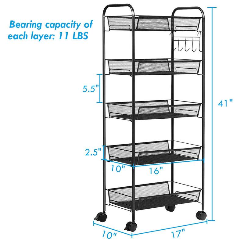 Costway 5 Tier Storage Rack Trolley Cart Home Kitchen Organizer