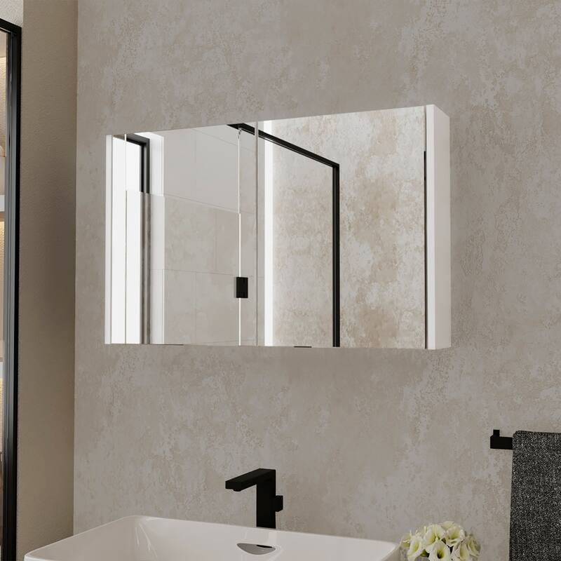 Mansfield Medicine Cabinet with Mirrored Doors, Spacious Shelves for Bathroom Storage,Compact and Functional Design - 31.5X5.6 in - White + Engineered Wood