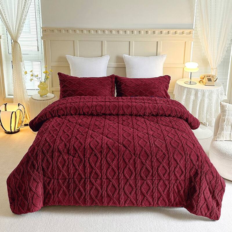 3 Pieces Sherpa Fleece Comforter Set Fluffy Comforter Bedding Set with 2 Pillowcases