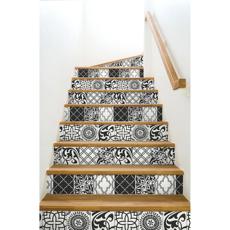 NextWall Black and White Graphic Tile Peel and Stick Wallpaper - 20.5 in. W x 18 ft. L