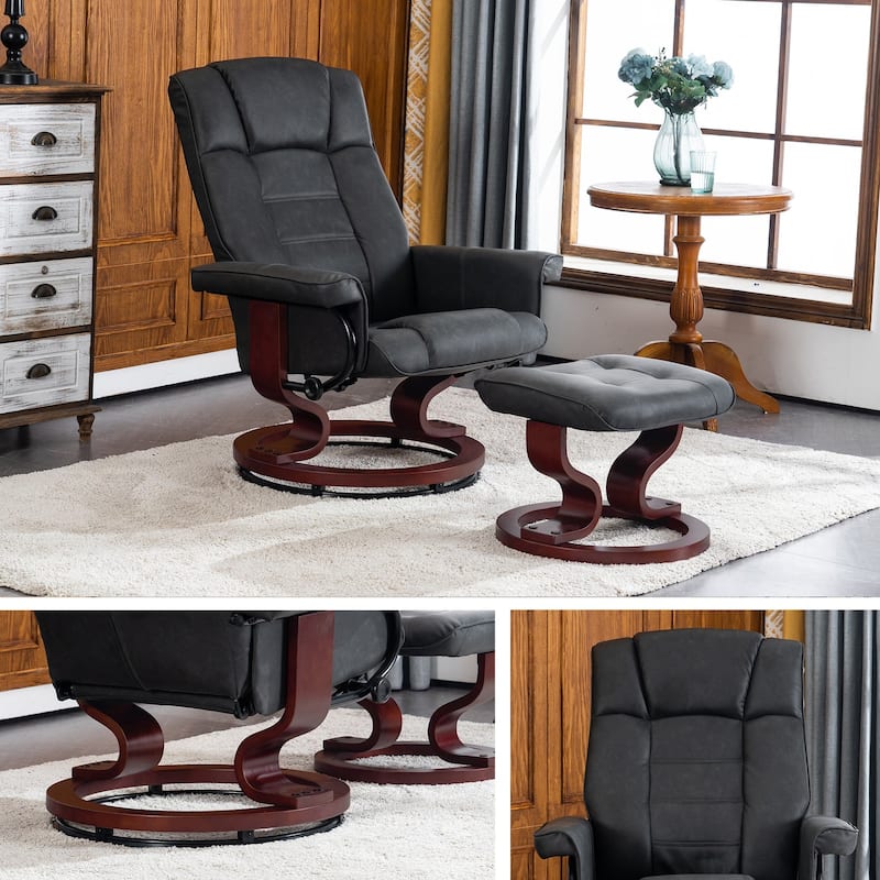 MCombo Set of 2 Swivel Recliner Chair with Wood Base and Ottoman