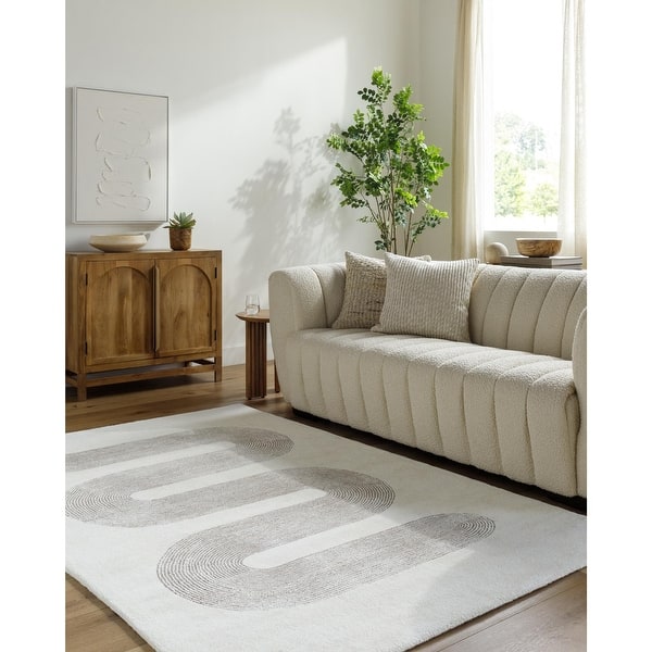slide 2 of 13, Michaela Casual Solid Color Wool Area Rug Off-White/Brown - 2' x 3'