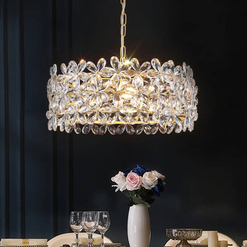 3-Light Crystal Flower Chandelier - Adjustable Chain for Glamorous Home Dining/Living - 3 Light