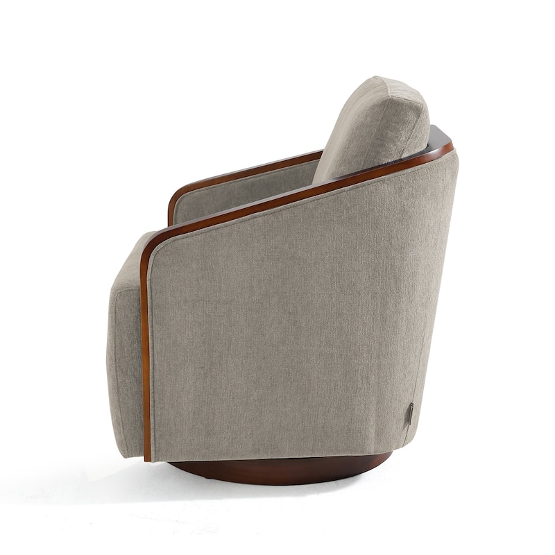 Chenille Modern 360°Swivel Barrel Chair Wood Base (Set of 2)