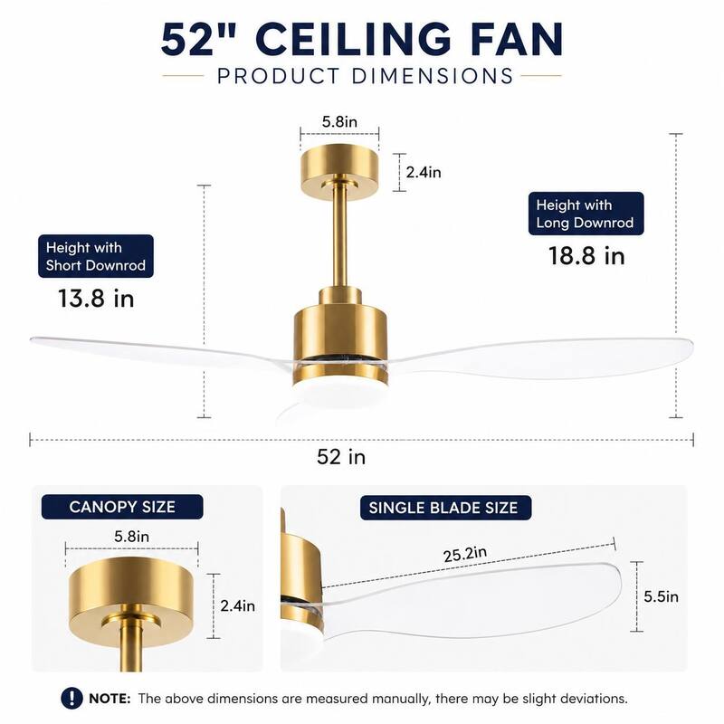 Airsurfer 52 in LED Ceiling Fan with Light, 3 Blades, Remote Control, 6 Speeds