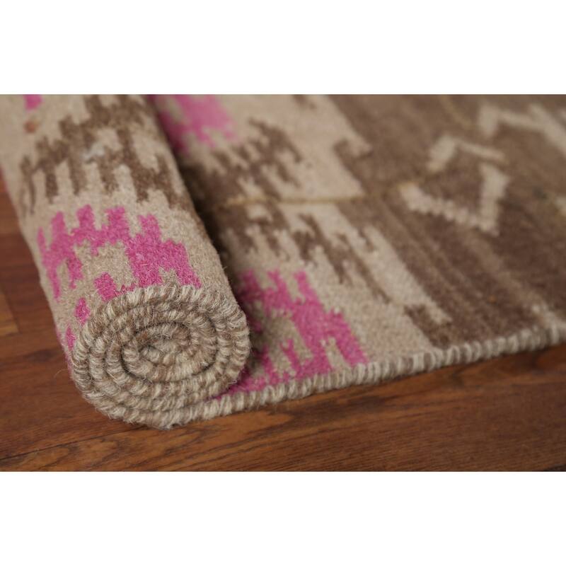 Geometric Kilim Oriental Area Rug Hand-Woven Wool Carpet - 6'0"x 8'10"
