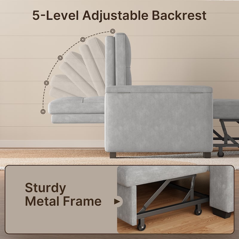 3 in 1 Convertible Sofa Bed Futon Couches with Reclining Backrest, Loveseat Sleeper Sofabed with Pull Out Couch
