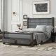 preview thumbnail 13 of 22, Queen Platform Bed with Upholstered Headboard & 2 Drawers - Antique White Antique Grey