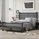 preview thumbnail 1 of 24, Upholstered Bed with Padded Headboard, Footboard & 2-Storage Drawers, Antique Grey Antique Grey
