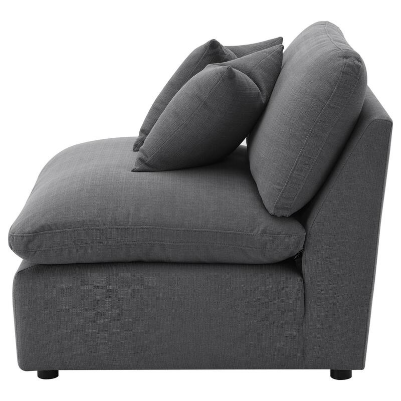 Hobo Modular Armless Chair, Charcoal Gray Fabric, 2 Pillows, 38 Inch