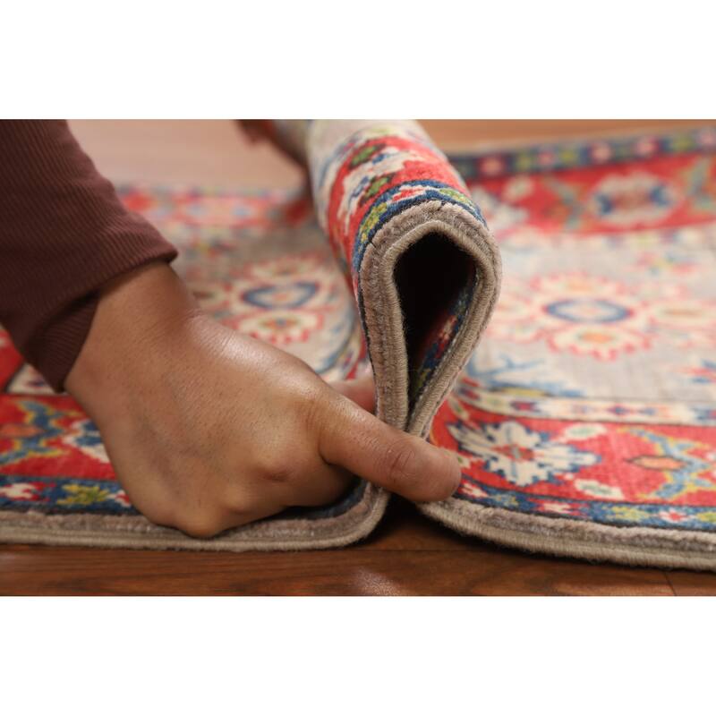 Hand Knotted Oriental 100% Wool Carpet Traditional Geometric Greys & Charcoal Kazak Area Rug - 3' 0'' X 2' 0''