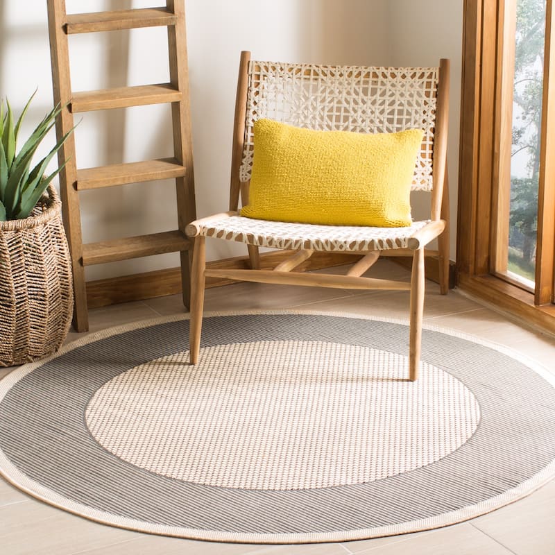 SAFAVIEH Courtyard Sherrie Border Indoor/ Outdoor Waterproof Patio Backyard Rug - 5'3" x 5'3" Round - Grey/Cream