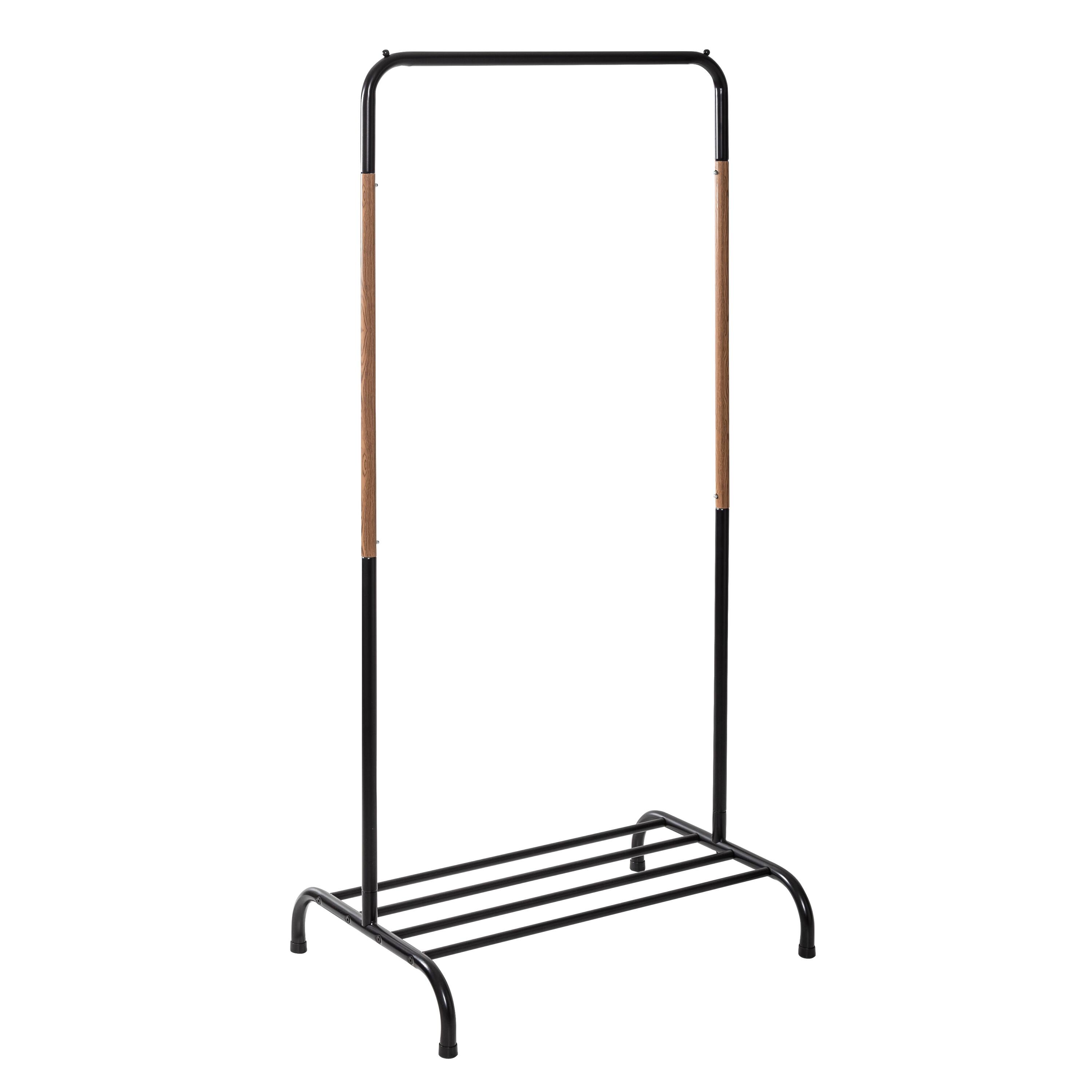 HoneyCanDo Black and Natural Single Clothes Rack with Shoe Shelf On Sale Bed Bath & Beyond