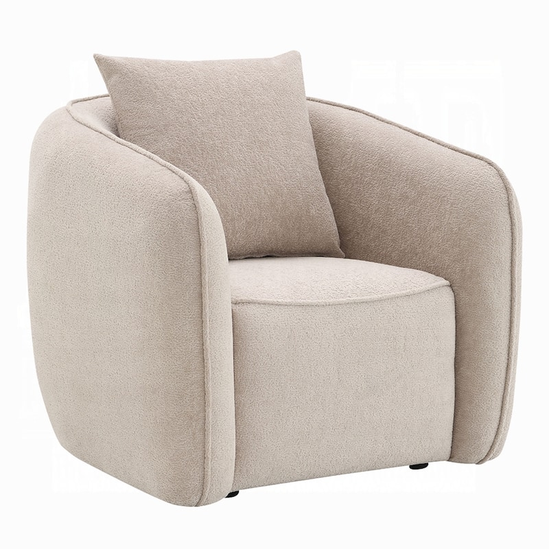 Keina Accent Armchair, Modern Beige Chenille, 1 Plush Back Pillow