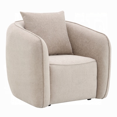 Keina Accent Armchair, Modern Beige Chenille, 1 Plush Back Pillow