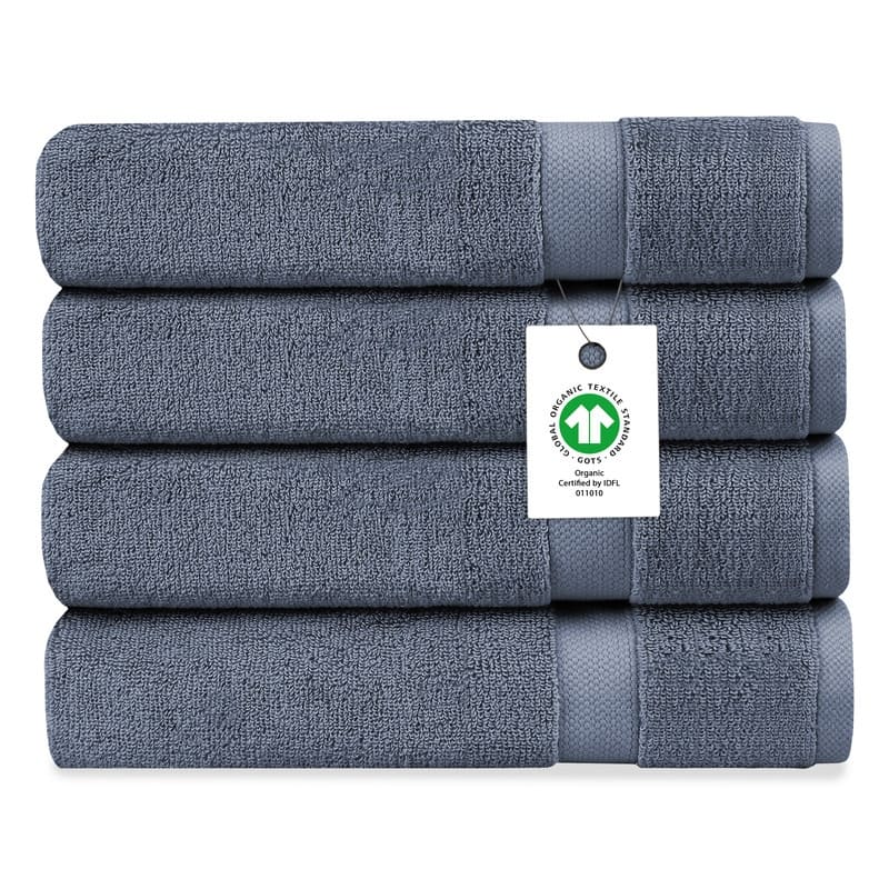 Delara Organic Cotton Luxuriously Plush Bath Sheet Pack of 4 |GOTS & OEKO-TEX Certified |650 GSM Long Staple | Quick Dry & Soft - Mineral Blue