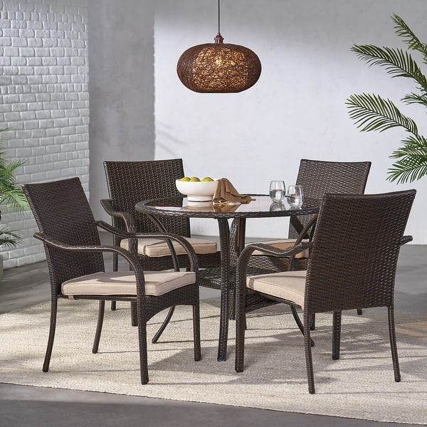 slide 2 of 17, San Pico Wicker Outdoor 5-piece Dining Set by Christopher Knight Home Brown