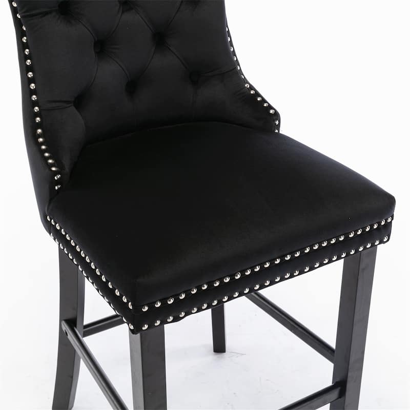 Contemporary Velvet Upholstered Barstools,Set of 2