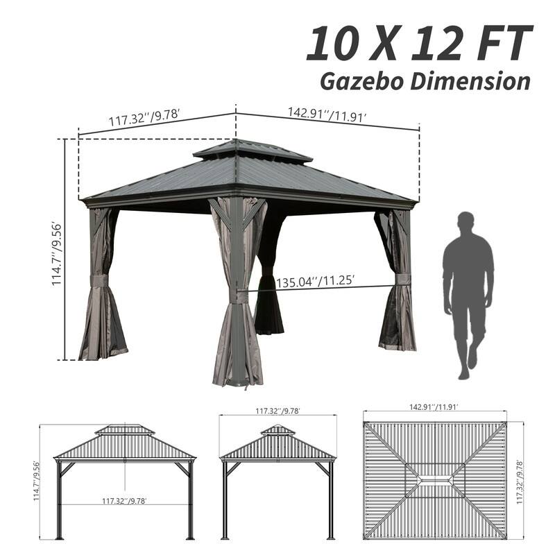 Domi Hardtop Gazebo with Galvanized Steel Double Roof and Aluminum Frame