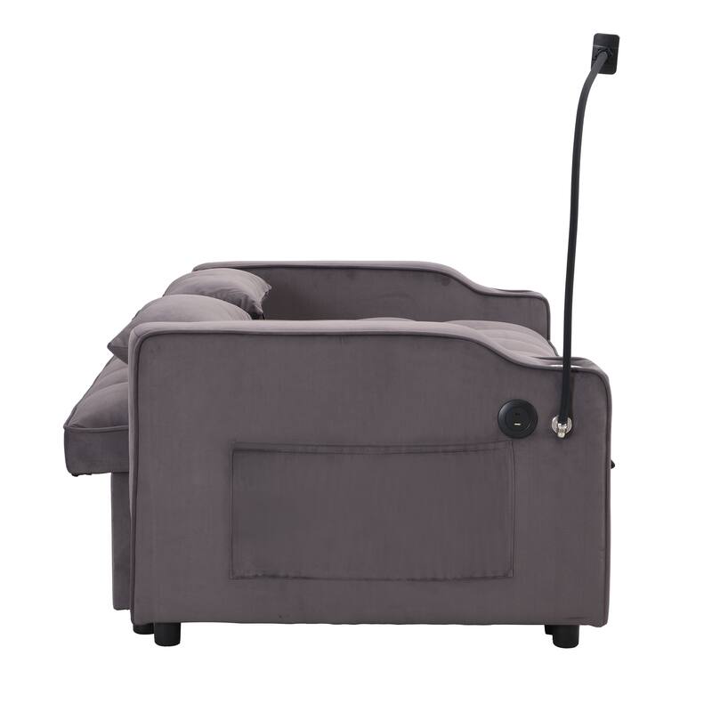3 in 1 Velvet Convertible Sofa Bed with Pillows and Pockets