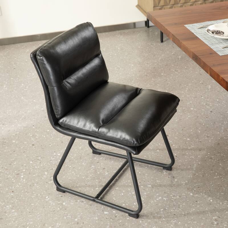 Glitzhome Set of 2/4 Modern PU Leather Thick Upholstered Side Dining Chairs with Metal Legs