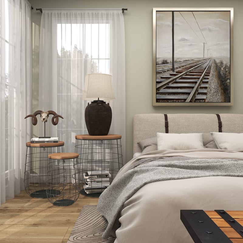 Brown Metal Decorative and Functional Storage Basket with Wood Lids (Set of 3)