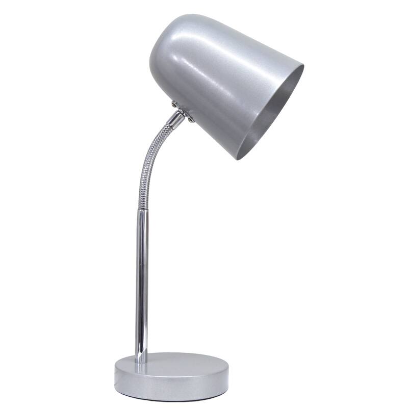 Minimalist Metal Gooseneck Desk Lamp with Adjustable Chrome Arm Modern Task Lighting Multiple Colors - Silver