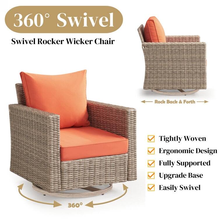 9 - Person Outdoor Wicker Patio Conversation Furniture Set With Swivel Chairs