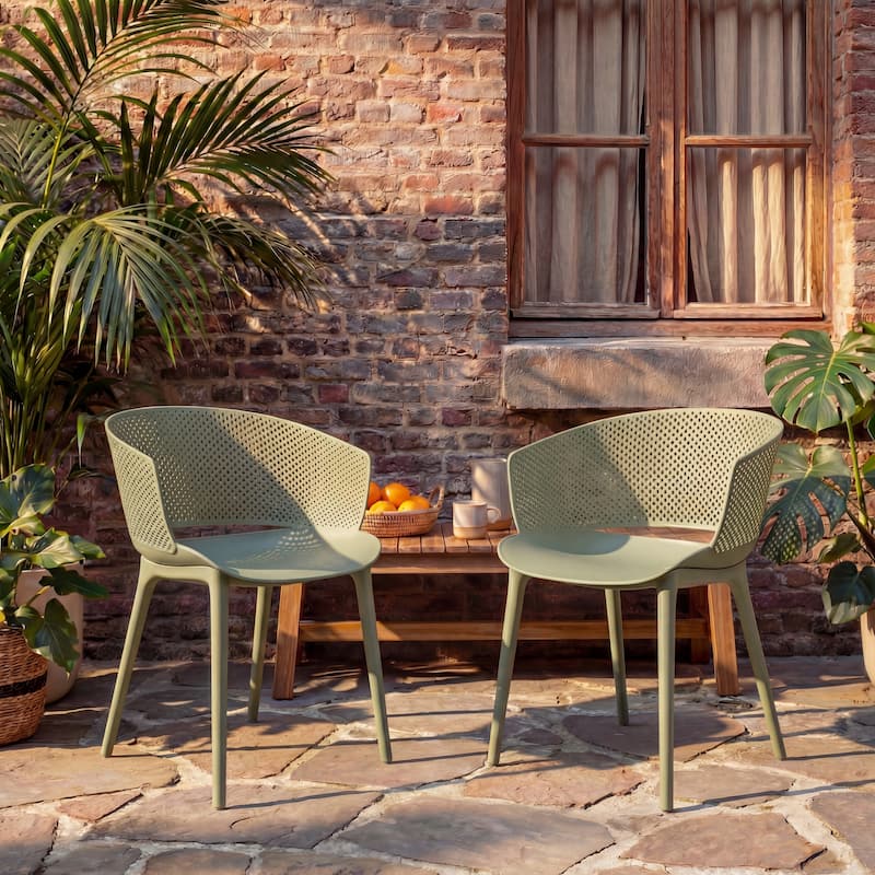 Christopher Knight Home - Gerald Modern Outdoor Plastic Dining Chair (Set of 2) - Sage Green