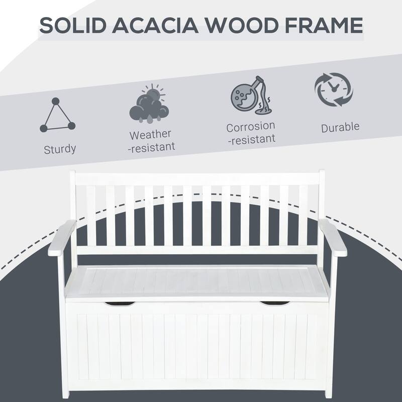 Acacia Wood PE Outdoor Storage Bench Garden Seat 485lbs Capacity - 47.25" L x 23.5" W x 34.25" H