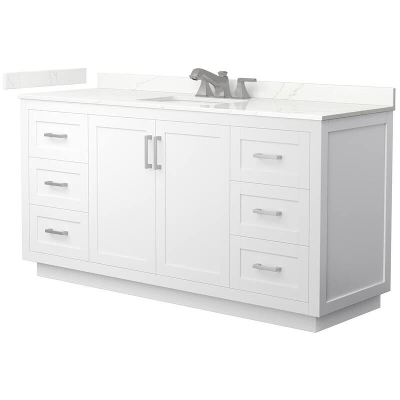 Wyndham Collection WCF292966S-QTZ-US3MXX Miranda 66" Free Standing - White / Giotto Quartz Top / Brushed Nickel