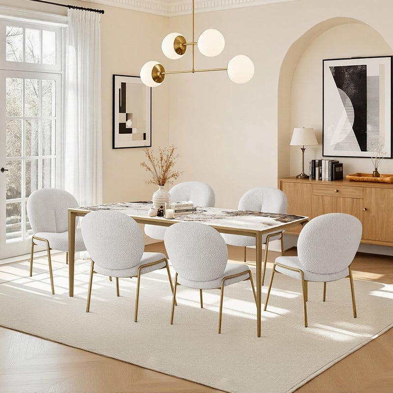 Spruce & Spring Cloud-Shaped Armless Modern Teddy Dining Chair with Champagne Gold Legs