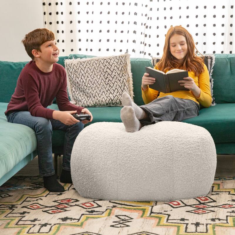Jaxx Ellis Pouf - Modern Shearling Faux-Lamb Plush Fleece Ottoman