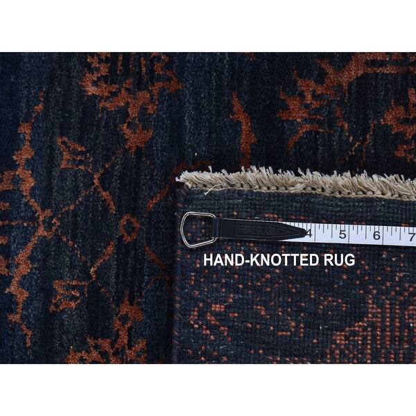 Shahbanu Rugs Prussian Blue, Arboresque Design, Tone on Tone, Wool and ...