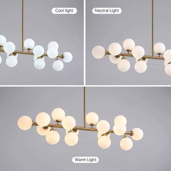 40 Linear Pendant Lighting Brass Modern Chandelier 16-Light Frosted Glass Kitchen Island Light for Dining Room Modern Pendant Light