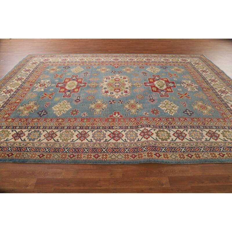 Light Blue Kazak Oriental Area Rug Hand-Knotted Wool Carpet - 8'4" x 11'8"
