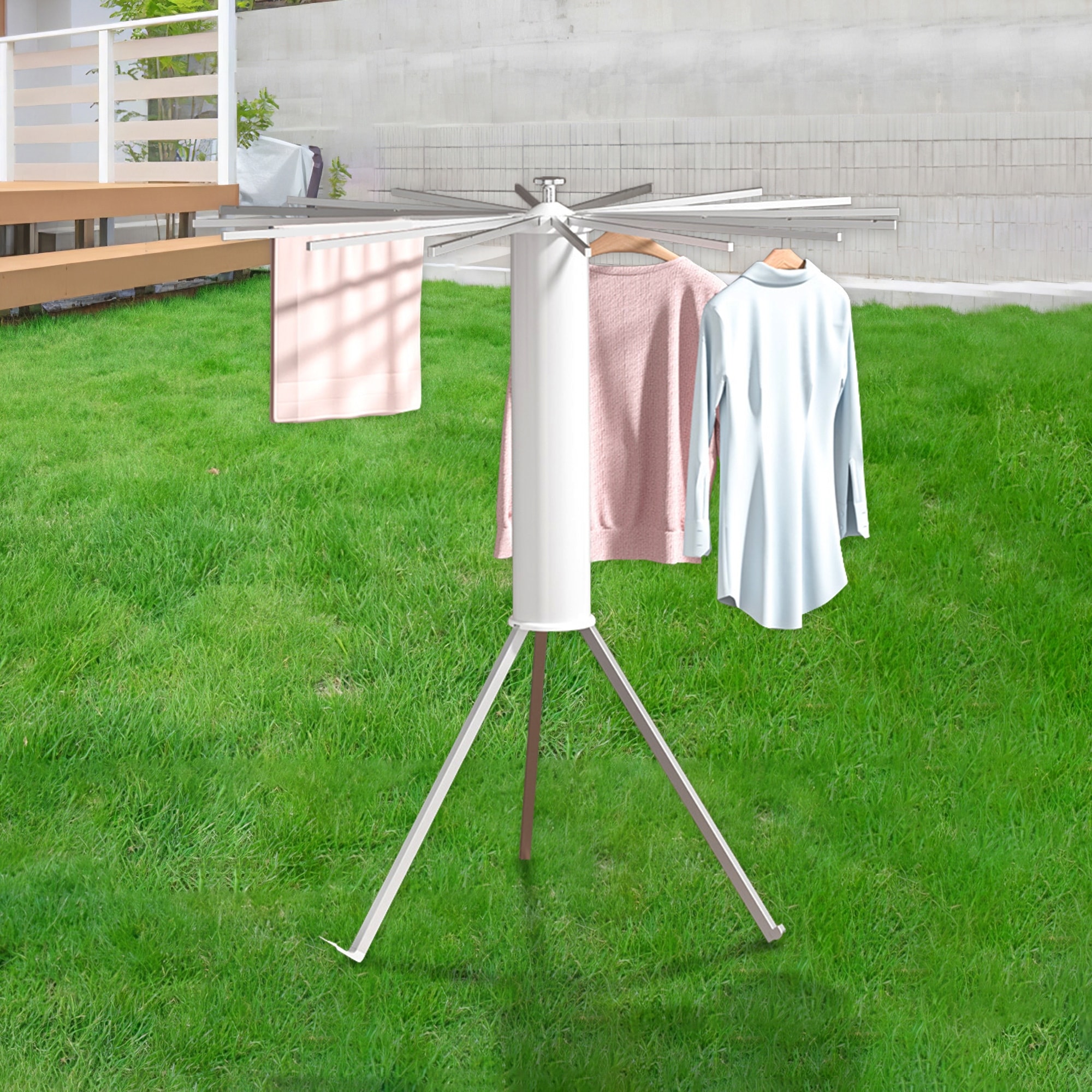 Aluminum Tripod Clothes Drying Rack, Portable Foldable Laundry Drying Rack  for Balcony Bedroom Household, Silver