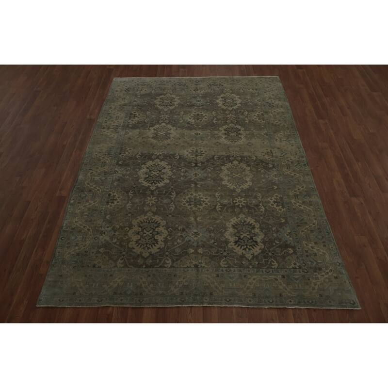 Hand Knotted Oriental 100% Wool Carpet Transitional Floral Greys & Charcoal Oushak Area Rug - 8' 7'' X 6' 0''