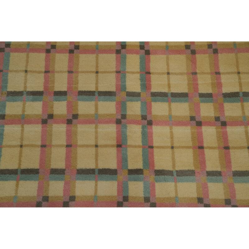 Hand-knotted Tribal Wool Yellow Geometric Oriental Area Rug - 8' 10'' X 5' 10''